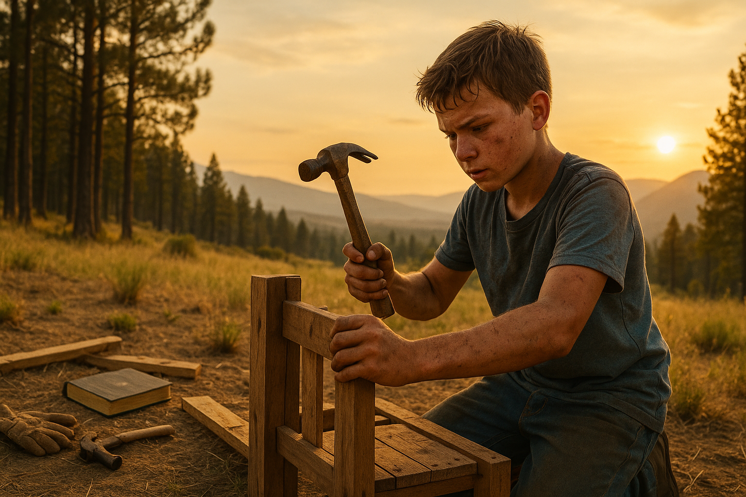 Boy working and learning - becoming a real man